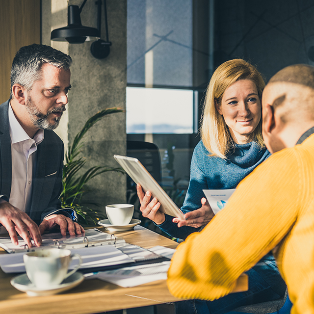 An arbitration meeting in an upscale office