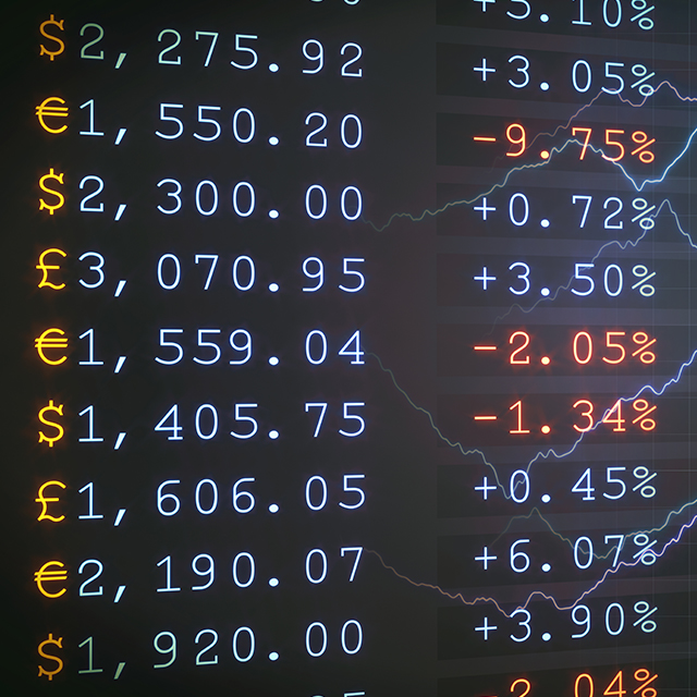 A graphical representation of a stock market board