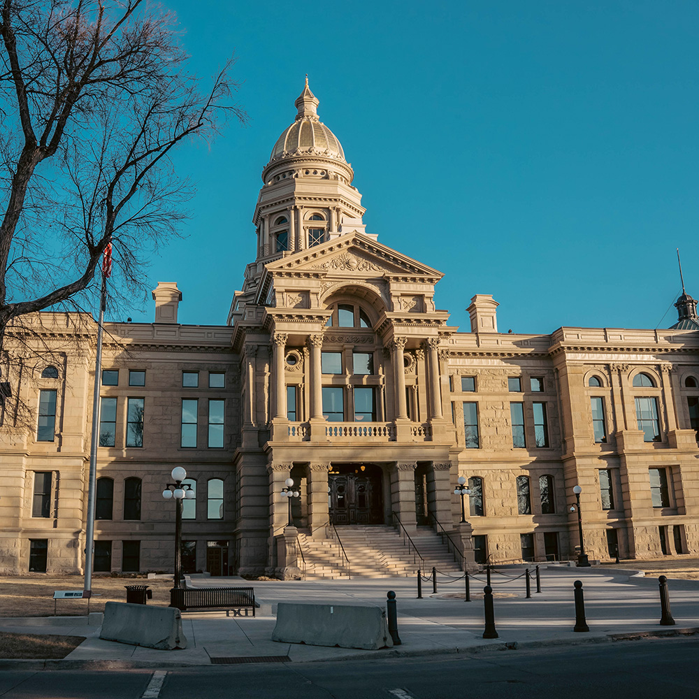 An exterior image of the Wyoming State Capitol in Cheyenne, Wyoming.